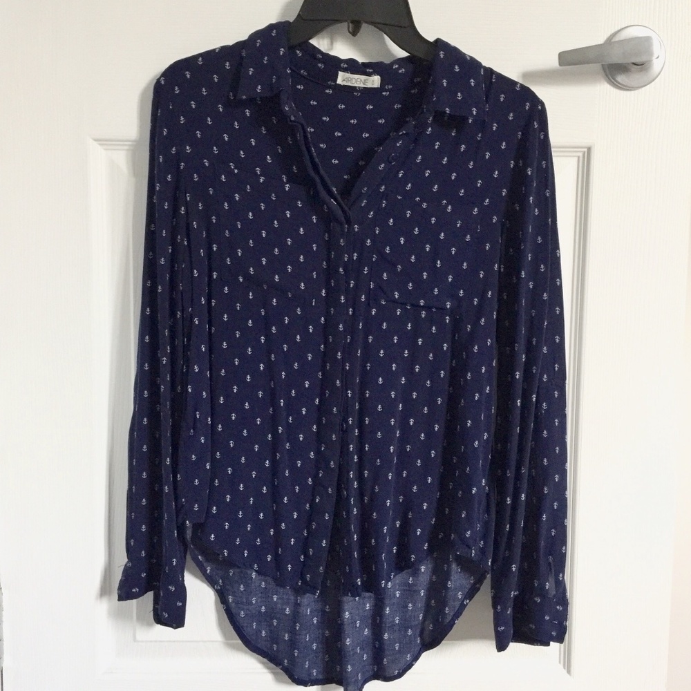 Navy Achors Button Up Top